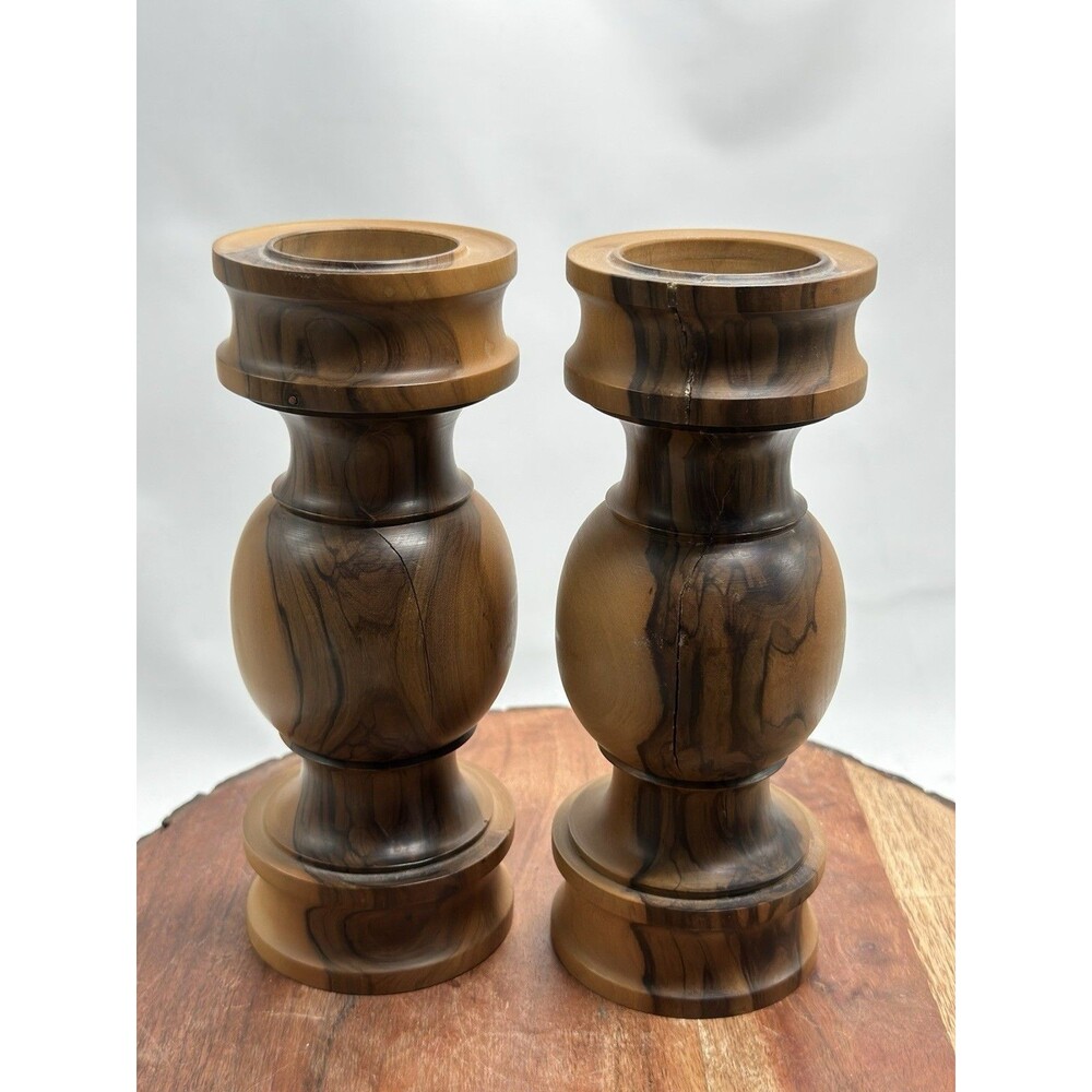 MCM Burl Wood Set Turned Wood Candleholders Candle Wedding
